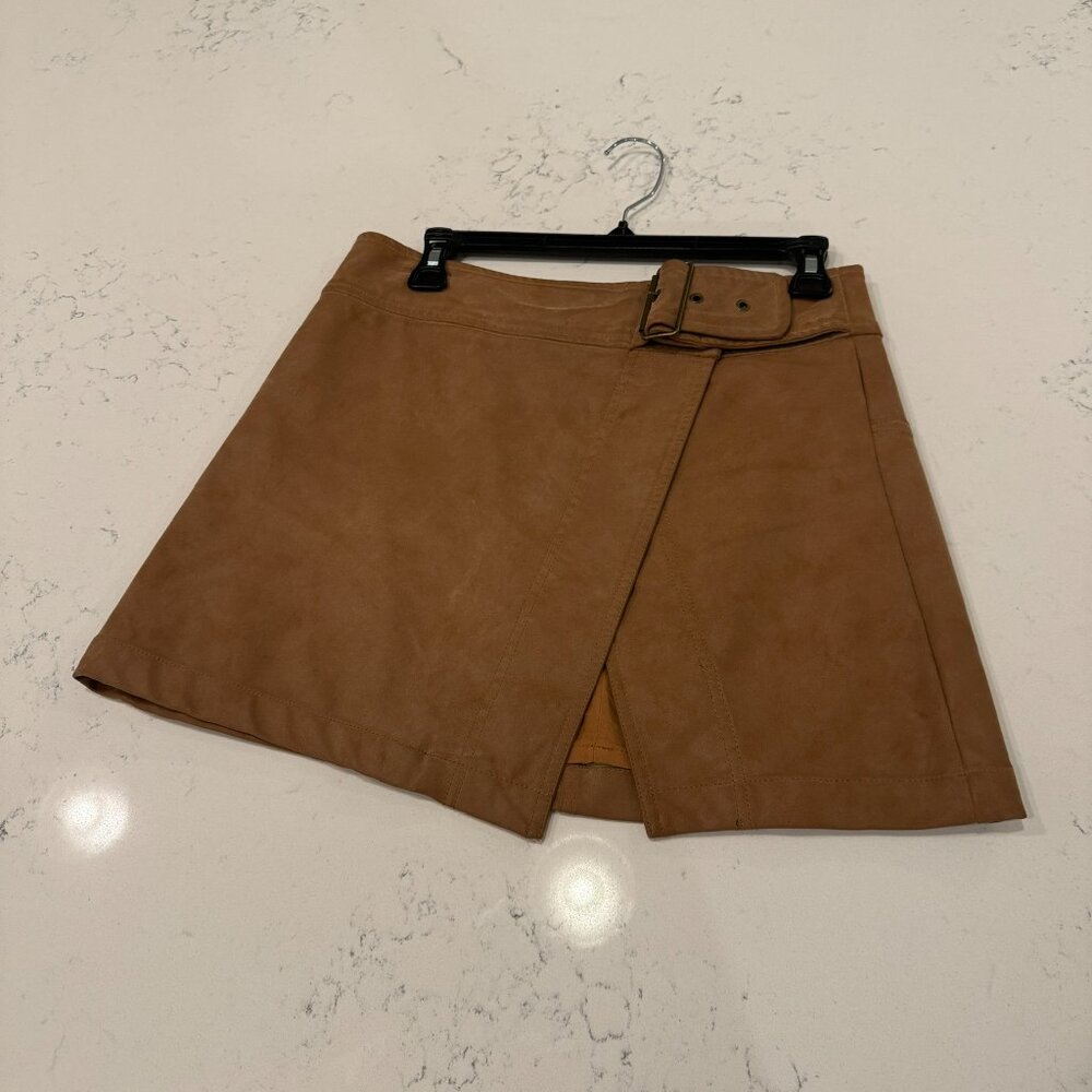 FREE PEOPLE | Camel Faux Suede Wrap Mini Skirt Size 6